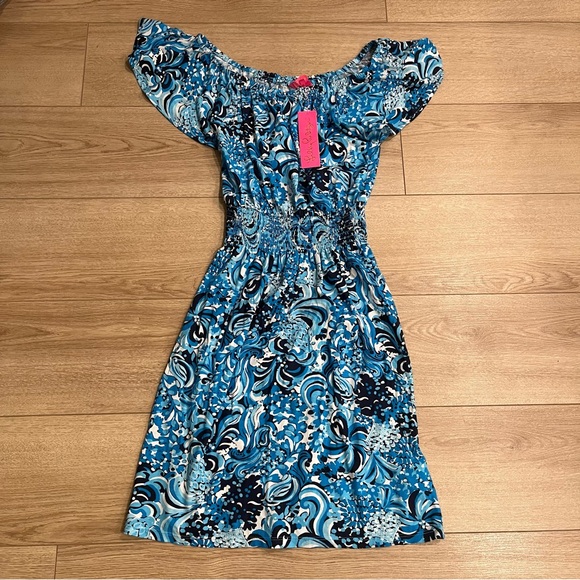 NWT Lilly Pulitzer Clarette Flutter Sleeve Dress Mesmerizing Blue Size XS - Picture 2 of 5